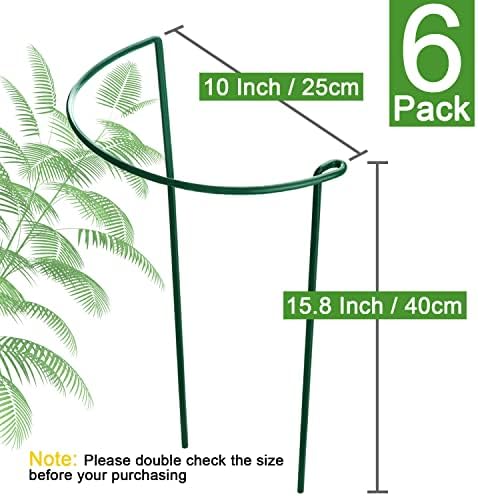 HiGift Plant Support Stakes, 6 Pack Metal Peony Cages and Supports, Garden Stakes Plant Support Cage, Large Plant Support Ring for Outdoor Indoor Snake Plant Peony Rose Flowers Vine (10" W x 15.8" H)
