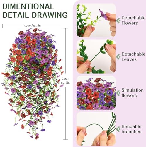 Alupssuc 4PCS Artificial Hanging Flowers UV Resistant Silk Daisy, 4 Colors