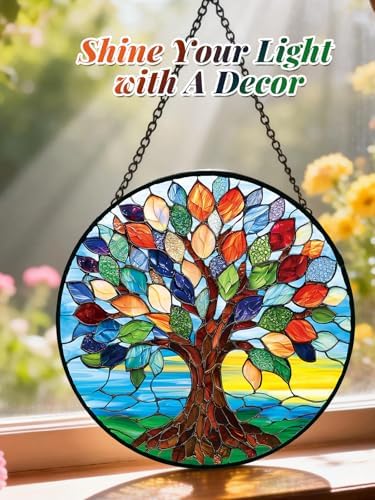 Tree of Life Stained Glass Suncatcher Window Hanging Birthday Gifts