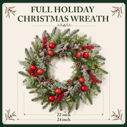 24 Inch Christmas Wreaths for Front Door-Pine Artificial Christmas Wreath
