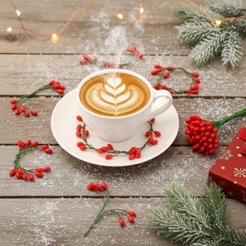 BBTO Pack of 400 Red Artificial Holly Berries, Christmas Fake Fruit Berries on 200 Wire Stems for Christmas Tree Decoration, Flower Wreath DIY Craft