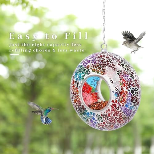 VCUTEKA Bird Feeder, Fly Through Mosaic Solar Birdfeeder for Garden Decor