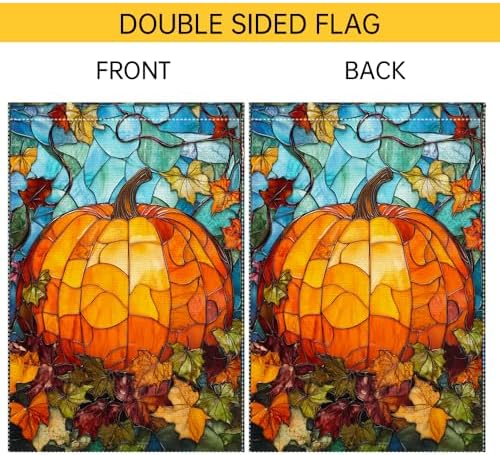 Fall Garden Flag For Outdoor Decor Thanksgiving Garden Flags Autumn Stained Glass Pumpkin Maple Leaf Double Sided Small Burlap Outside Porch Lawn Yard Flags Decorations 12.5x18 Inch
