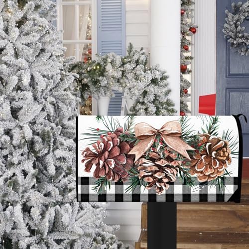 Winter Pine Cone Mailbox Cover Magnetic Standard Size 21" x 19"