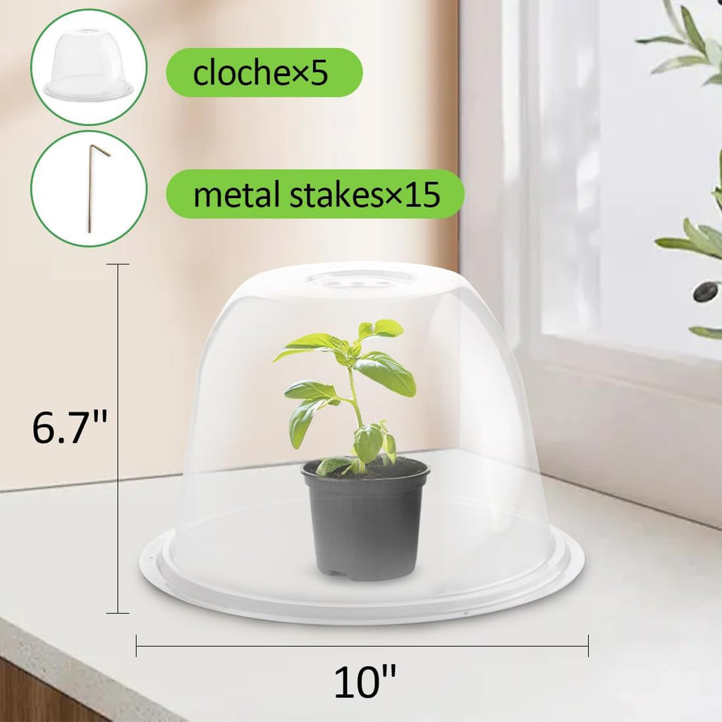 10" D × 6.7" H Plant Protectors from Animals, Garden Cloches for Seedlings Nursery Pots, Durable Humidity Domes with