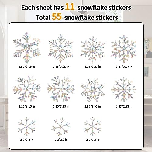 YUOROS 55 Pieces Snowflake Window Clings Christmas Window Stickers
