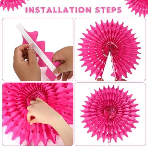 BestoFun 12PCS Paper Fans Peach and Hot Pink Party Decorations Tissue Paper Flowers Decorations for Girl Groovy Birthday Baby Shower Wedding Bachelorette Room Wall Hanging Décor
