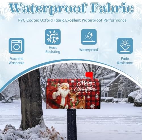 Christmas Santa Mailbox Covers Magnetic 21 x 18 Inch Xmas Deer Mailbox Cover Red Black Buffalo Plaid Holiday Post Box Letter Wraps Standard Size for Garden Outdoor Decor