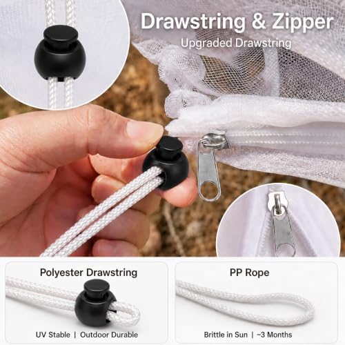 1 Pack 15×15Ft Extra Large Drawstring & Zipper Fruit Tree Netting Cover - Reusable Bird Netting for Blueberry Bushes, Anti-Cicada/Deer/Squirrel Large Plant Protection Net