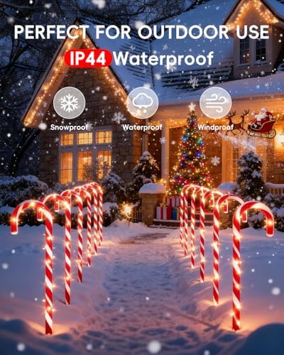 COOLWUFAN 24 Pack 22 Inch Christmas Candy Cane Pathway Lights Outdoor Decor