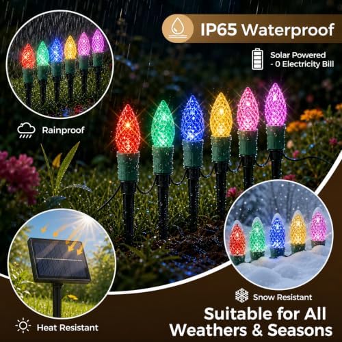 25LED 27Ft C9 Solar Christmas Yard Stake Lights for Outdoor Decorations
