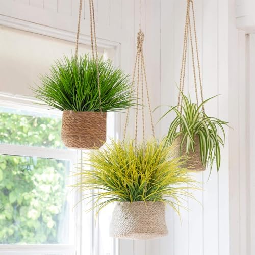 RECUTMS 12Pcs Fake Grass Plant Yellow Fake Plants Outdoor 15.7" Faux Shrubs