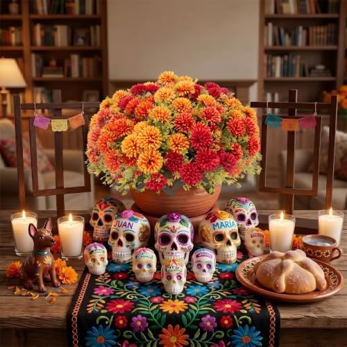lovemoon 12 Pcs Artificial Mums for Outdoors, Fake Fall Flowers for Autumn