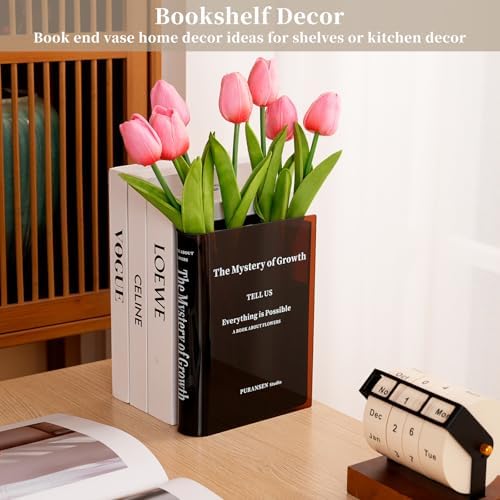 Book Vase for Flowers - Aesthetic Room Decor for Modern Home/Office，Brow