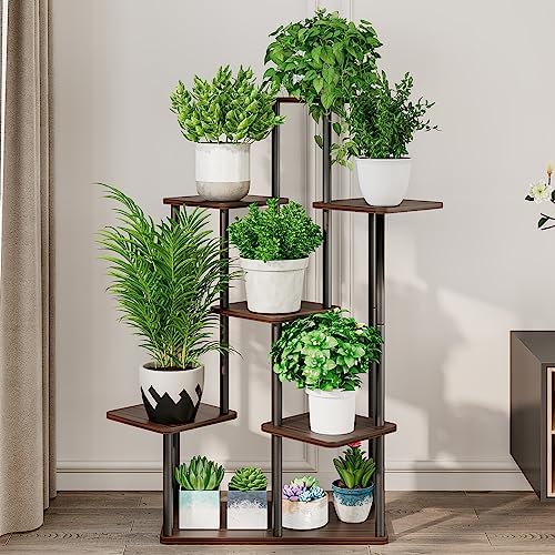 AZERPIAN 7 Tier Tall Plant Stand Indoor Corner Tiered Shelf Metal MDF Board
