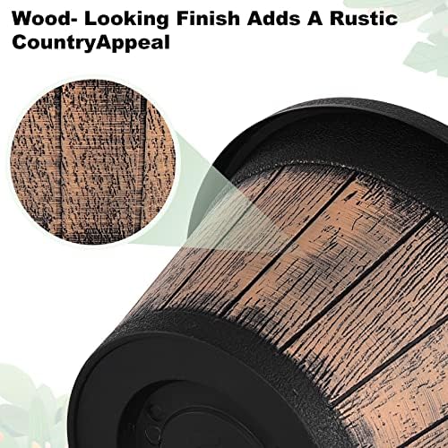 Quarut Plant Pots Set of 3 Pack 9 inch,Whiskey Barrel Planters with Drainage Holes & Saucer.Plastic Decor Flower Pots Imitation Wine Barrel Design,for Indoor & Outdoor Garden Home Plants (Brown)