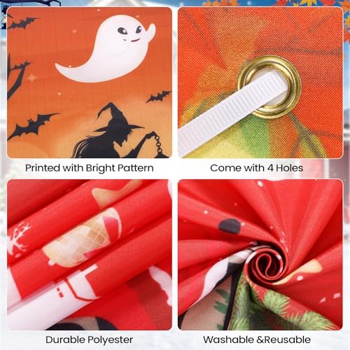 3pieces Large Happy Halloween Thanksgiving Christmas Banner Decorations,Halloween Thanksgiving Merry Christmas Yard Banner Sign Outdoor for Fall Xmas Holiday Party Supplies Decor Porch Garage Outside