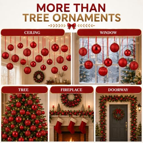 36 Pcs Christmas Balls Ornaments for Ceiling, Red