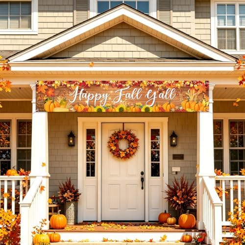 Fall Banner Happy Fall Yard Banner Rustic Pumpkins Sunflowers Outdoor Decor
