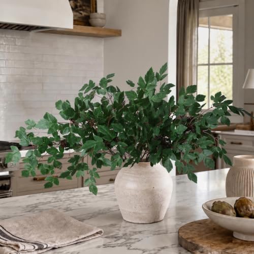 HyeFlora Artificial Cimicifuga Plant Leaf Spray Stems 4PCS Fake Greenery Branches 28.7 in Faux Leaves Real Touch Silk Plants DIY Stem for Vase Festival Home Kitchen Garden Party Farmhouse Decor
