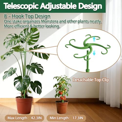 Telescoping Plant Stakes 5Pack 17.3to42.3IN Adjustable MonsteraPlantSupport