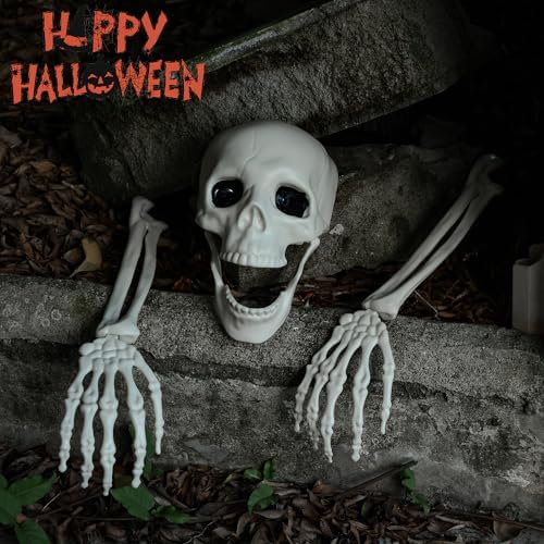 Halloween Realistic Skeleton Stakes Zombie Ghost Arm Stake Severed Plastic Skeleton Hands Yard Signs for Lawn Stakes Garden Halloween Props Decoration(10 Pcs White)