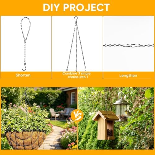 3Pack 20Inch Hanging Baskets Chain,Black Hanging Chain with 3 Clips
