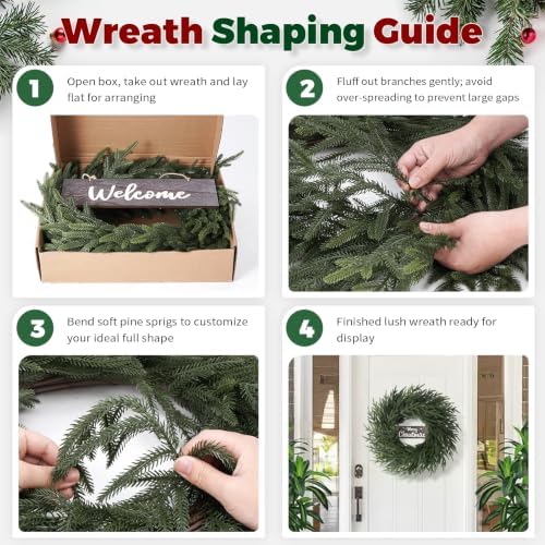26" Christmas Norfolk Pine Wreath for Front Door (2, Wreath with Sign)