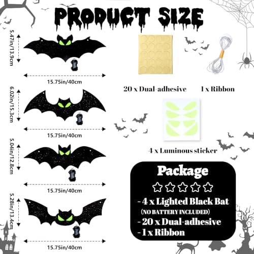 4PCS Lighted Halloween Hanging Bats for Yard Outdoor Decoration