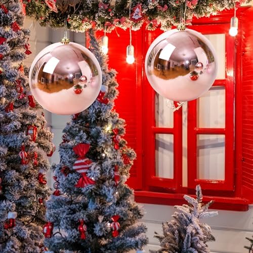 Zubebe 8" 4 Pcs Large Christmas Ornaments Ball, Shiny Rose Gold