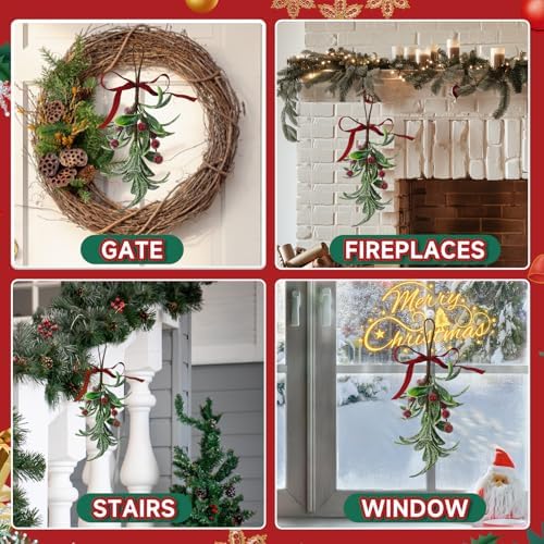 2PCS Christmas Mistletoe Ornament, Snow Flocked Mistletoe Hanging Bunch