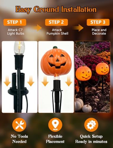 Halloween Pumpkin Pathway Lights Outdoor, 7Ft 4PK LED Pumpkin Stake Lights