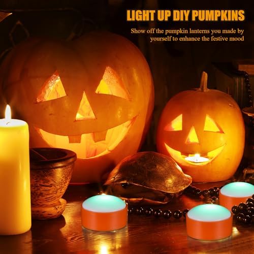 Riakrum 6 Pack Halloween Pumpkin LED Lights, Orang, Green Light