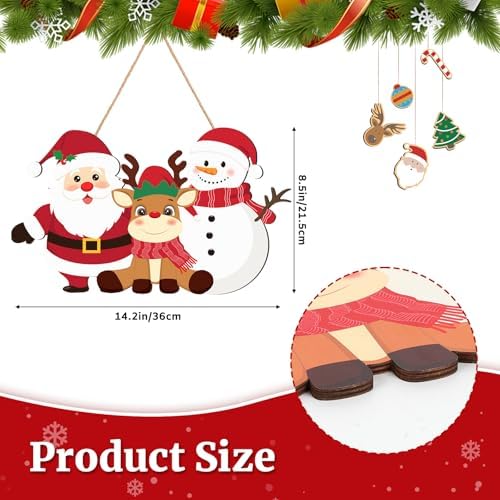 Happy Christmas Door Sign Wooden Reindeer Santa Claus Snowman Door Wreath