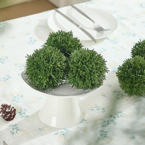 Heleze 4 Inch Decorative Balls, Real Touch Cedar Topiary Ball Faux Greenery Boxwood Balls for Centerpiece Bowls Farmhouse Home Decor 3 Pcs