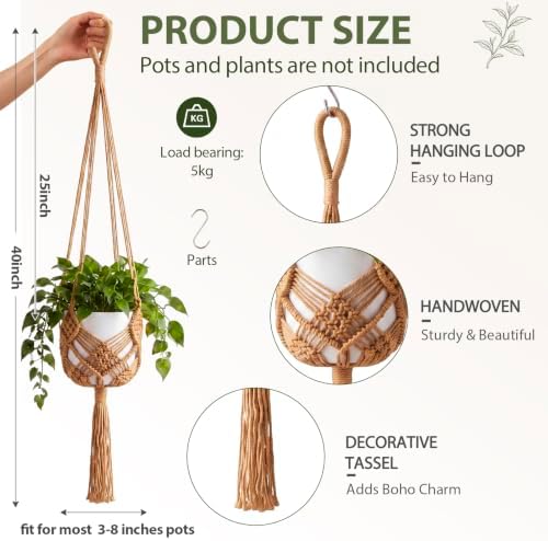 Shappy 1 Pack Boho Macrame Plant Hanger for Indoor