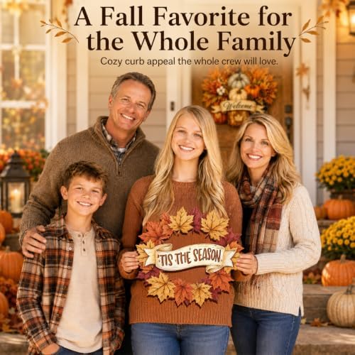 Fall Door Decor Wooden Fall Wreath, Door Hanger Sign for Front Door