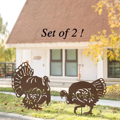Metal Turkey Garden Stakes,Outdoor Thanksgiving Decorations Yard Art Decor