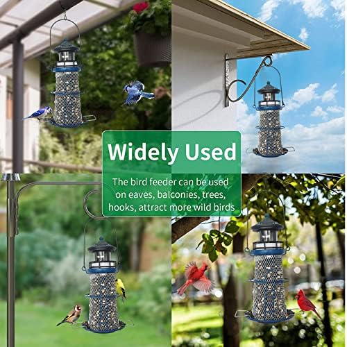 Solar Lighthouse Bird Feeder with Rotating Beacon - 14" Hanging Best Birdfeeder Gifts for Bird Lovers(Space Blue)