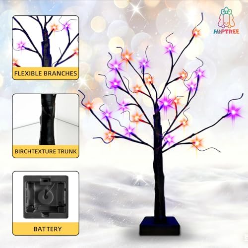 HipTree 2 Pack 2FT Lighted Black Birch Tree Halloween Tabletop Decor