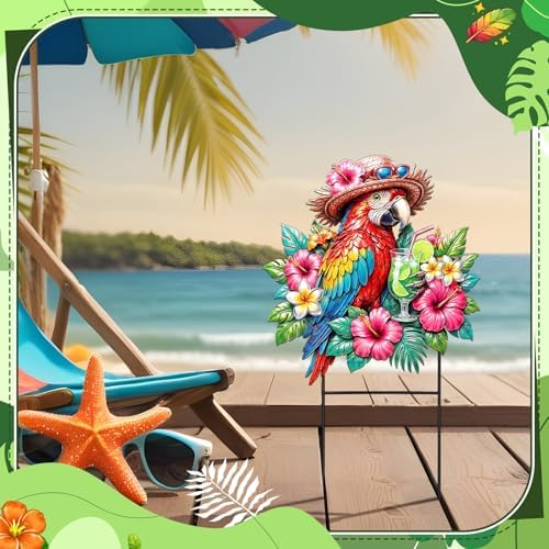 Amyhill Tropical Outdoor Decor 2026vbs Parrot Metal Garden Stakes 25 Inch Jungle Leaves Welcome Yard Signs Decorative Garden Stakes for Patio Lawn Walkway Backyard Porch Luau Rainforest Party Supplies