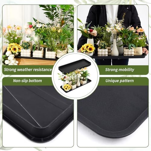 Cinnvoice 4 Pack Black Rectangle Plant Saucer, 23.2 x 8.2 x 0.8 Inch
