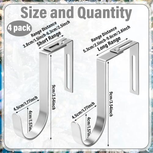 LEIFIDE 4Pcs Width Adjustable Wreath Hanger for Door Over Door Hook,Silver