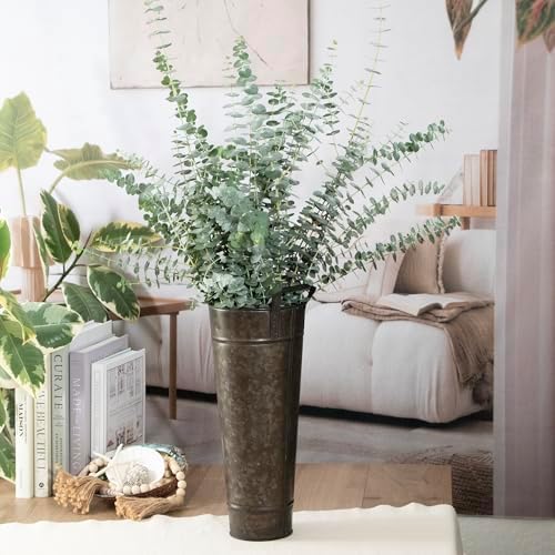 ANDALUCA Galvanized Metal Floral Vases with Handles Set of 2 (Charcoal)