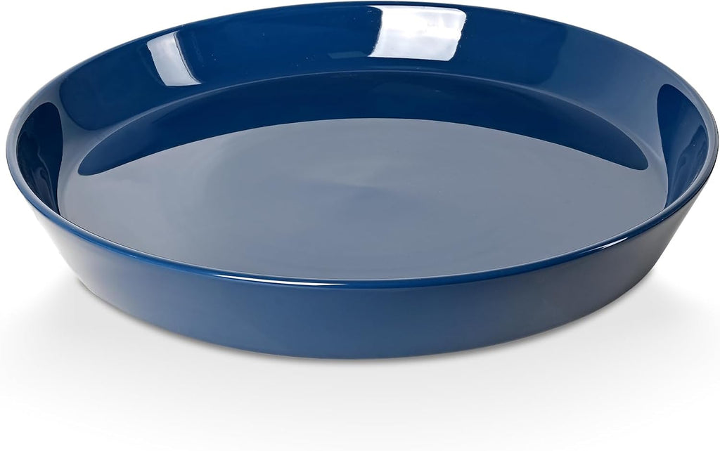 Ceramic Plant Saucer Tray 9 10 11 Inch Blue, 11.3" OD x9.7 ID x1.8 Deep| Round Sturdy Heavy Duty Glazed Bevel Planter