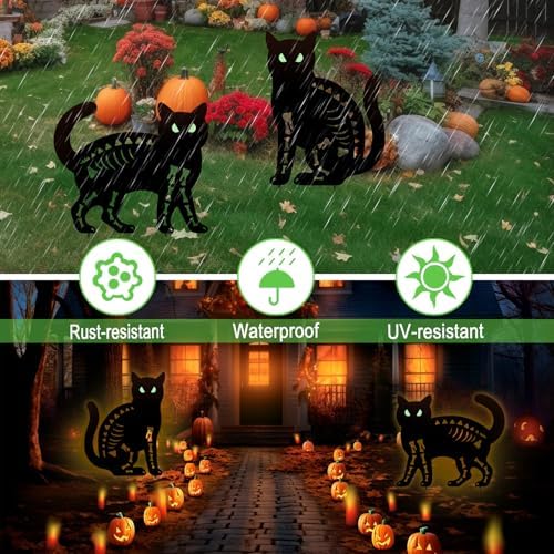 Outdoor Halloween Decorations,Metal Black Cat Silhouette Yard Garden Stakes
