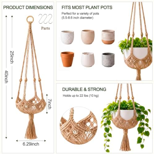 Shappy 3 Pack Boho Macrame Plant Hanger for Indoor
