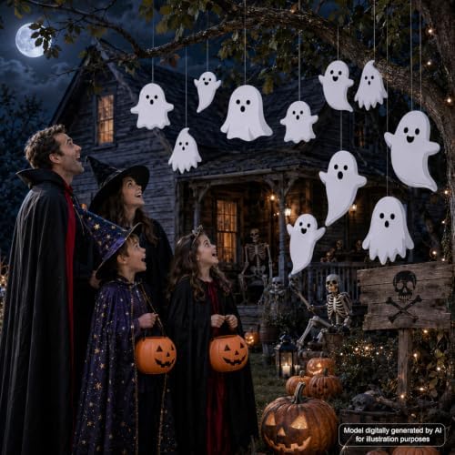 20Pcs Large Halloween Ghost Hanging Ornament Decor Ghost Party Banner