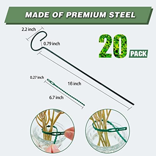 20 Pack 16 Inch Plant Support Stakes for Outdoor Plants and Indoor Flowers