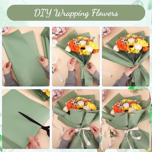 woric 25 Sheets Sage Green Flower Bouquet Wrapping Paper